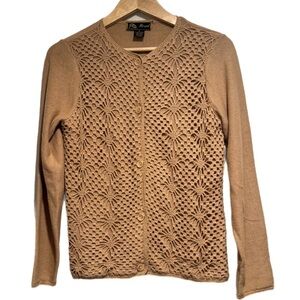 Y2K 90s 100% Cotton Tan Crochet Cardigan